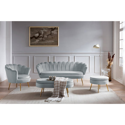 3-seater shell sofa in light grey velvet