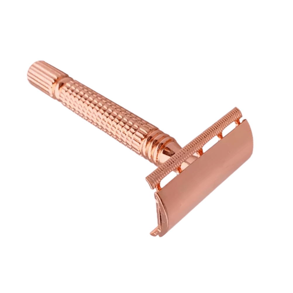 Scheerset safety razor roze goud 10 mesjes