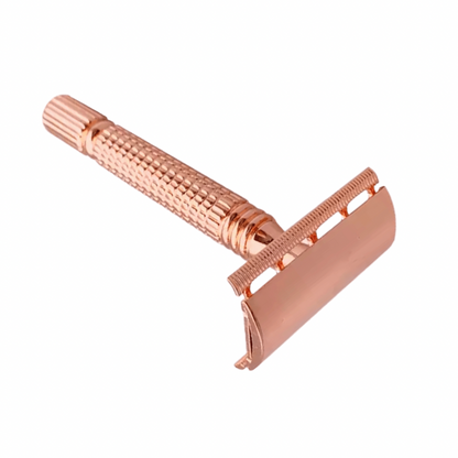 Scheerset safety razor roze goud 10 mesjes