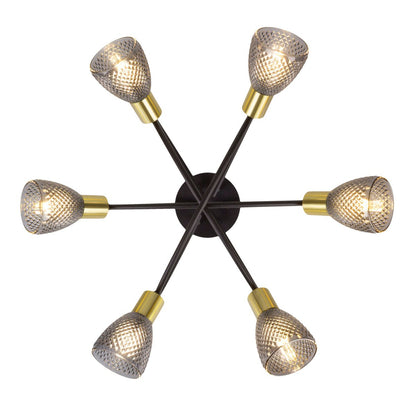 Plafondlamp 6 spots Lindita metaal glas 59x59x26 cm