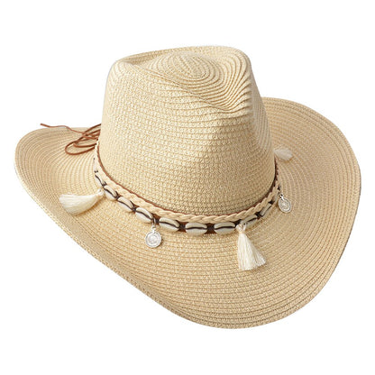 Women's Hat 58 cm Beige Paper Straw Shell Sun Hat