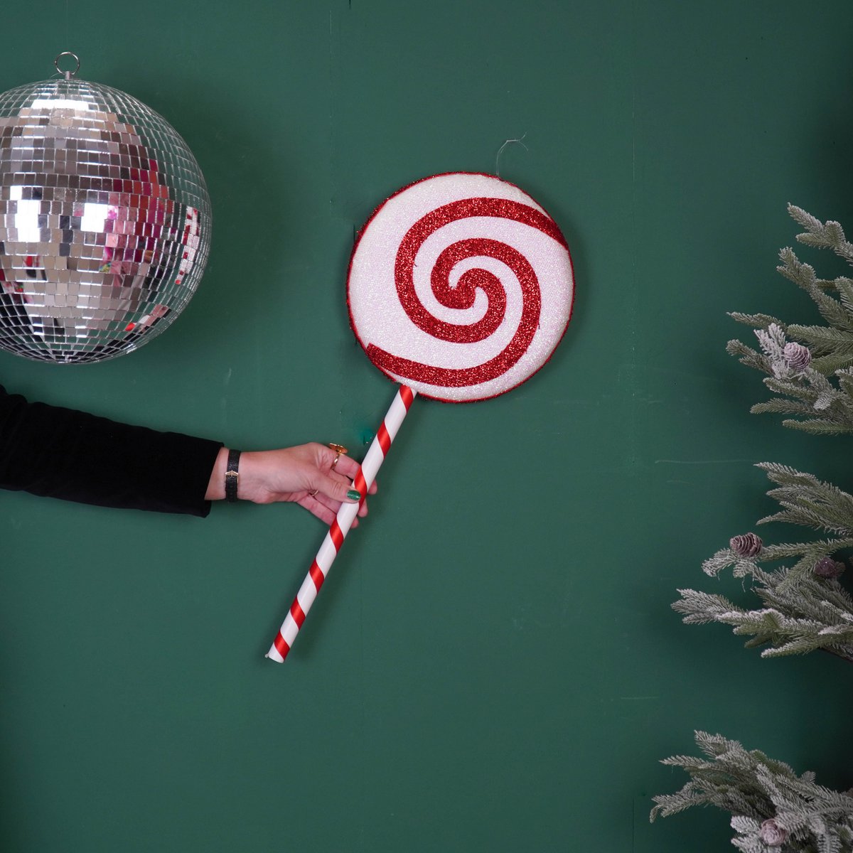 Kerstdecoratie lolly 25x63 cm wit rood foam