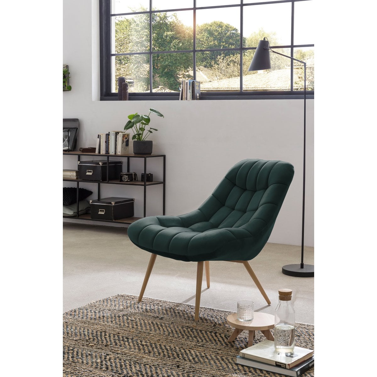 XXL armchair velvet green metal wood look