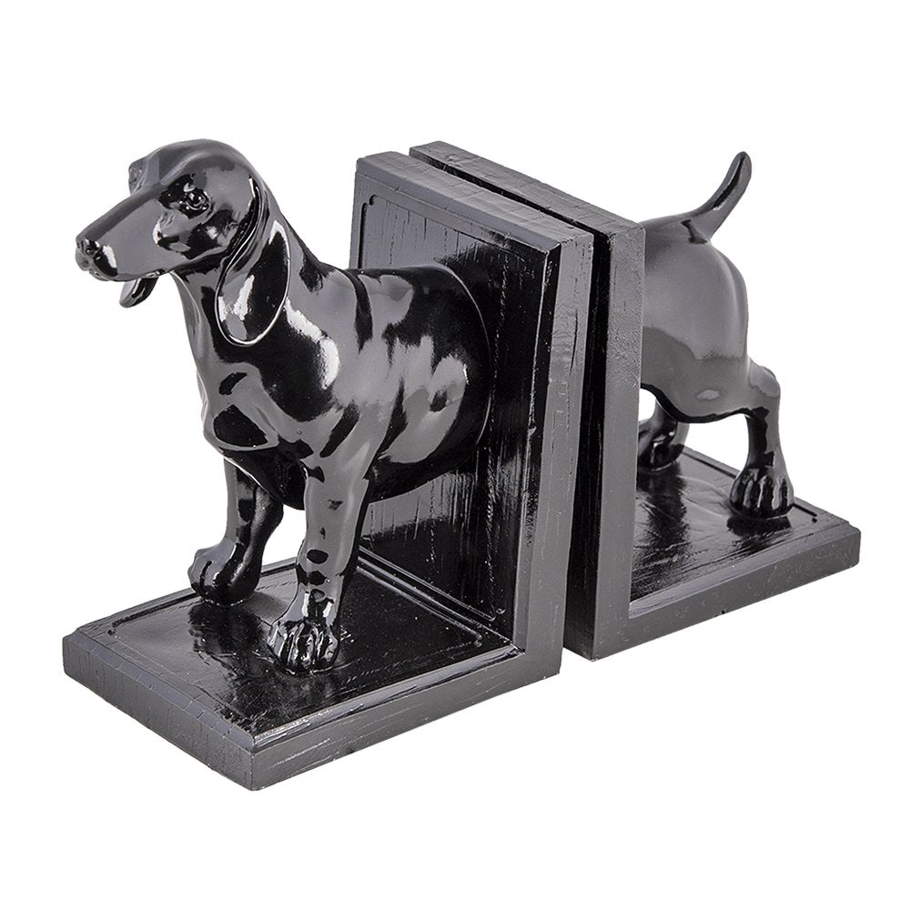 Boekensteunen set van 2 hond 25x9x15 cm zwart polyresin