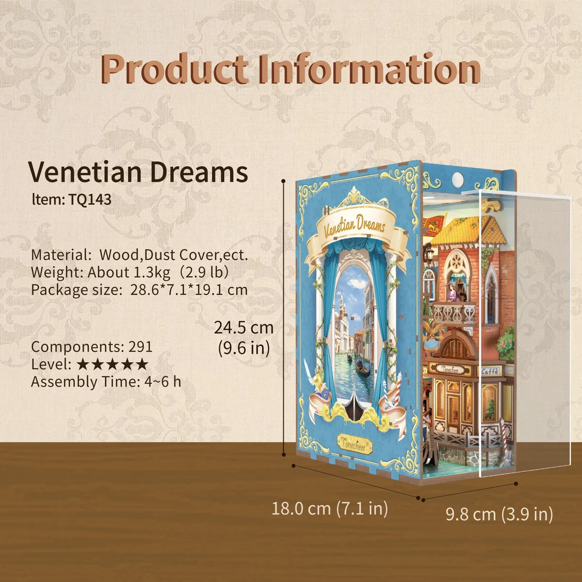 Tonecheer, DIY Book Nook, Venetian Dreams, TQ143, 18,0x9,8x24,5cm