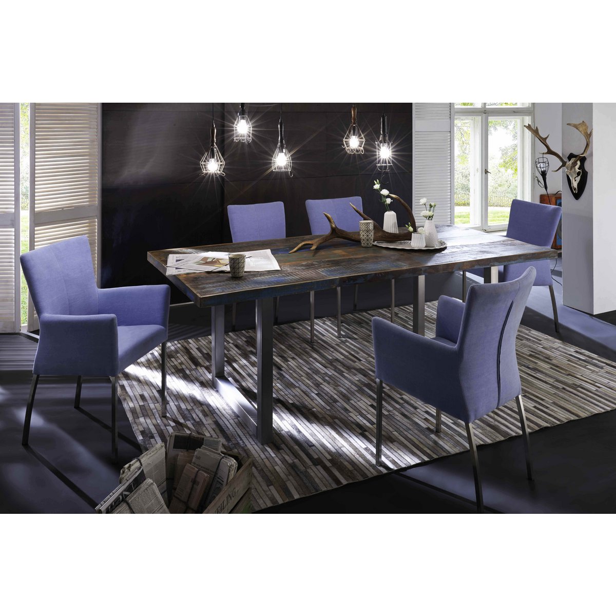 Table 160x85 cm, colorful reclaimed wood