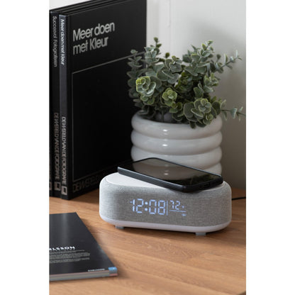 Wekker grijs met draadloze telefoonoplader en bluetooth