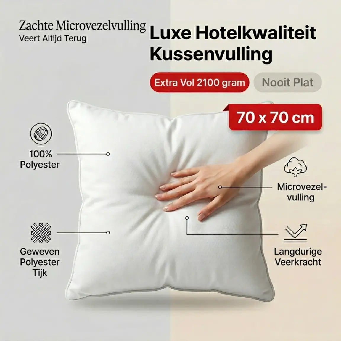 Binnenkussen 70x70 cm microvezel polyester
