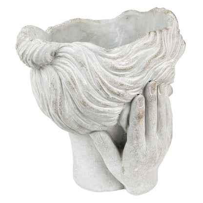 Bloempot hoofd 15x25 cm steen beige