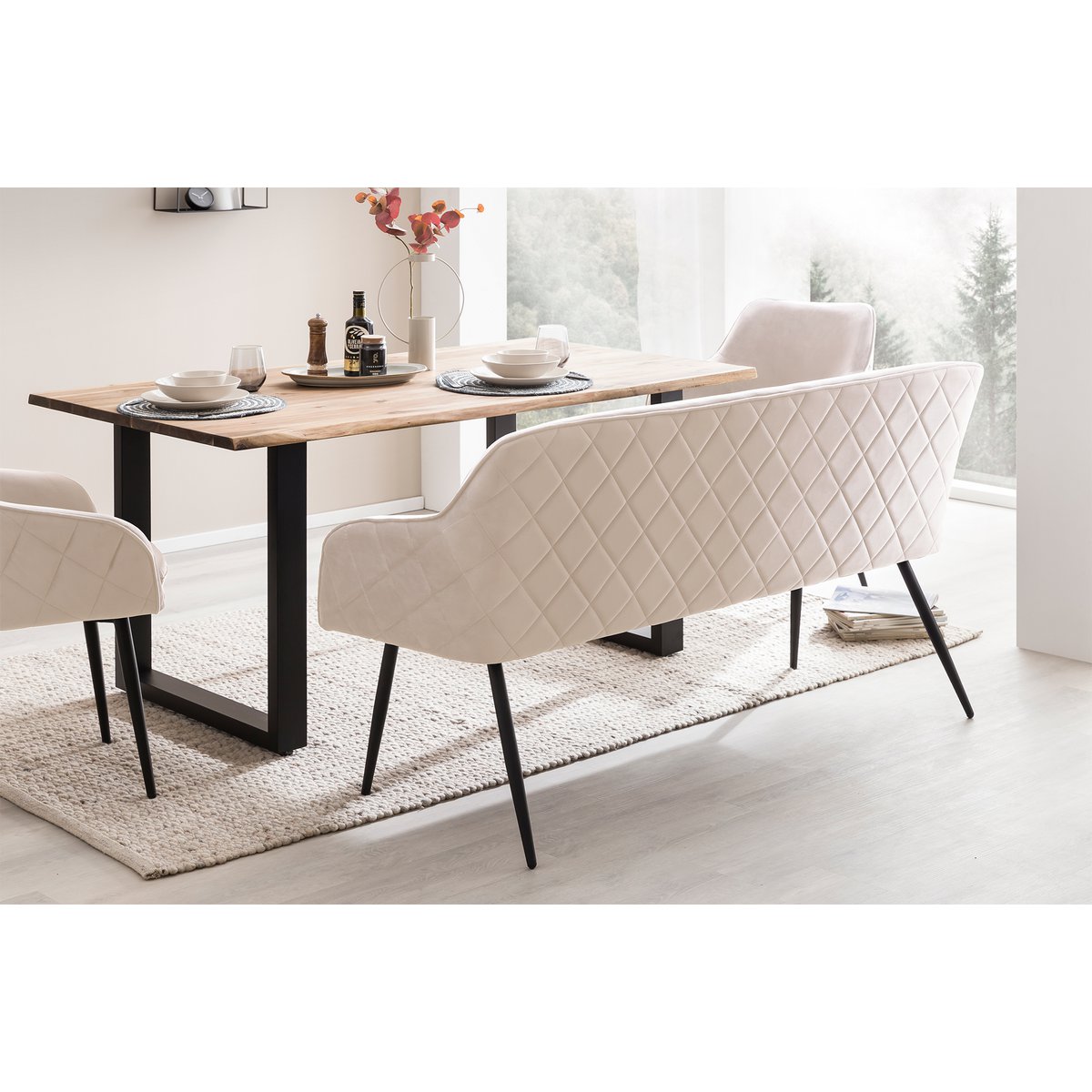 Eetgroep 220x110 cm massief acaciahout metaal