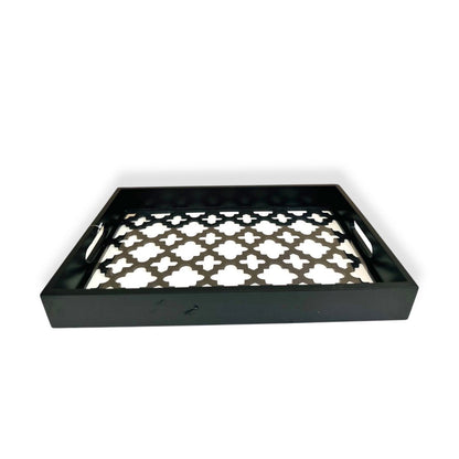 Dienblad hout glas zwart 40x30 cm