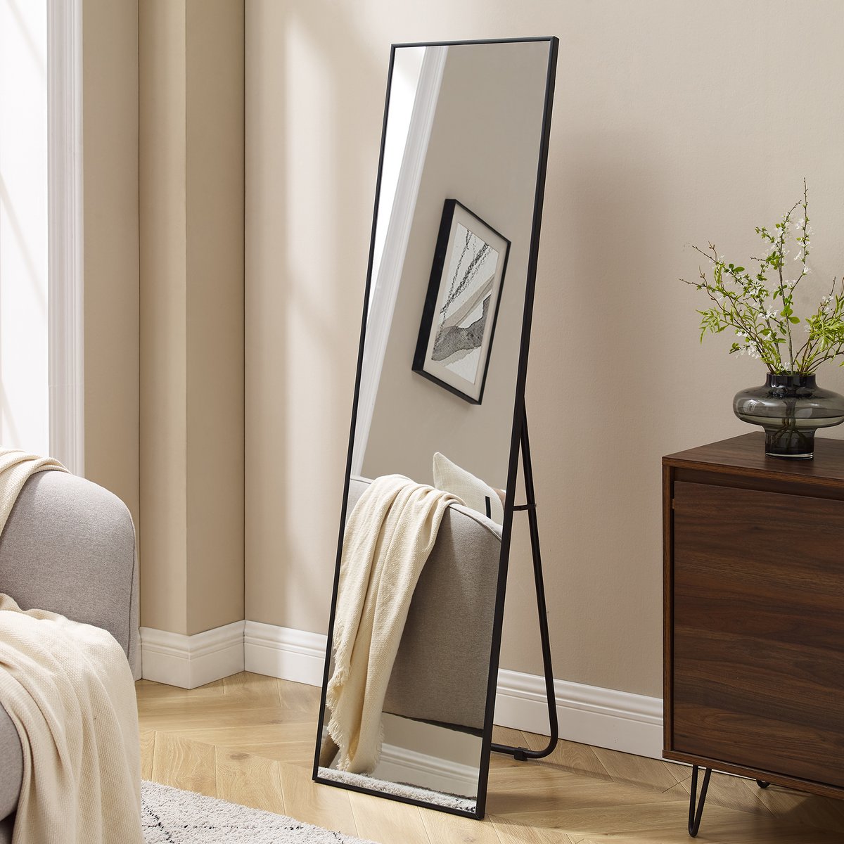 Spiegel 40x150 cm zwart aluminium