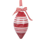 Kerstbal 6x12 cm glas rood wit