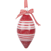 Kerstbal 6x12 cm glas rood wit