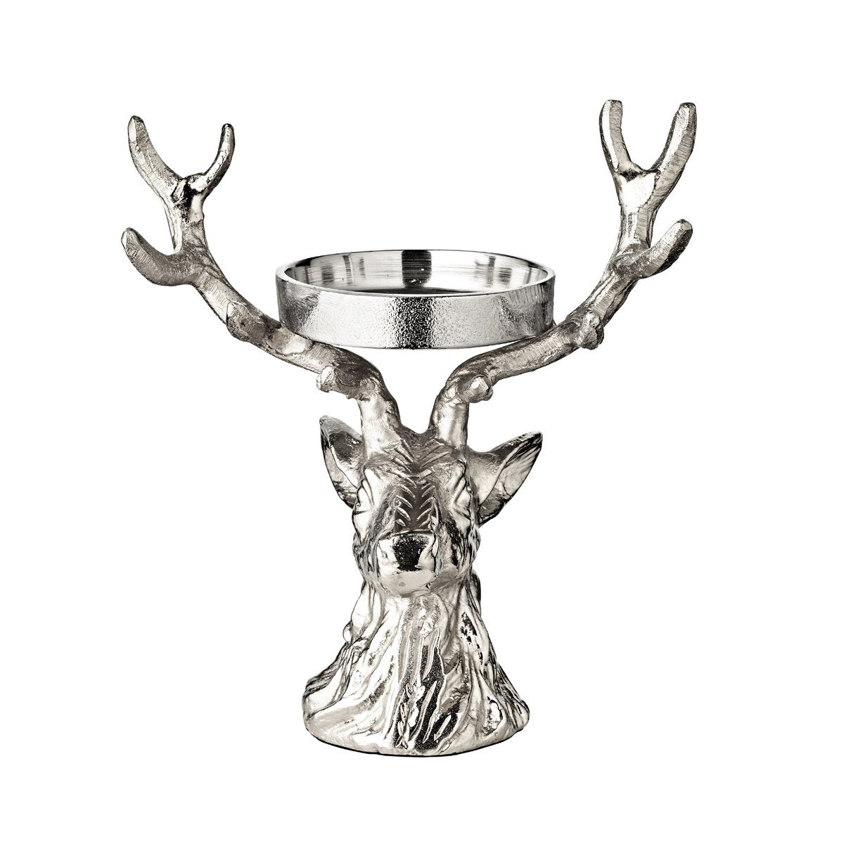 Kandelaar hert 20 cm aluminium zilver