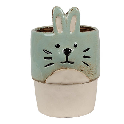 Bloempot Ø 11x17 cm Groen Beige Keramiek Konijn