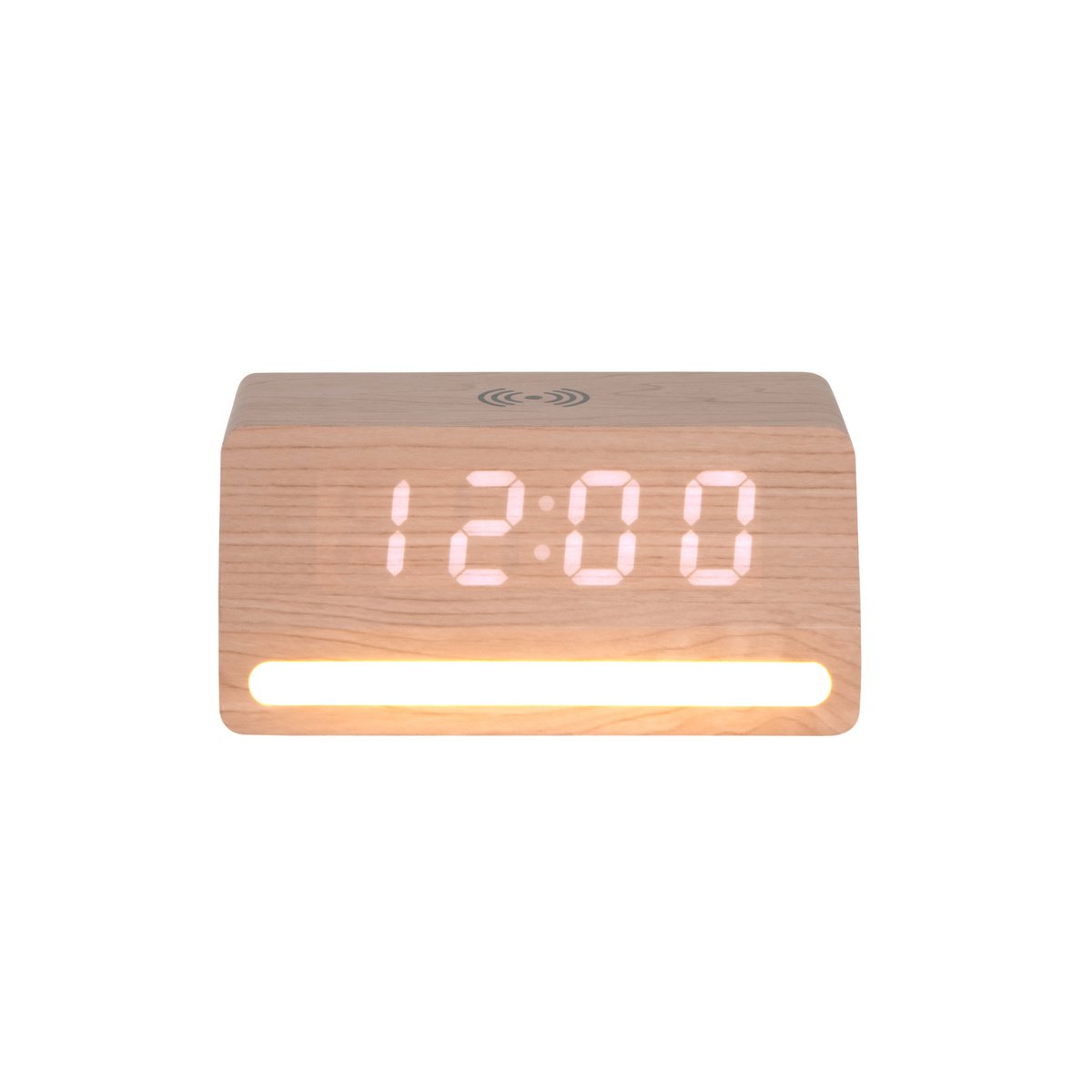 Wekker retro hout beige 17x8 cm met LED-licht