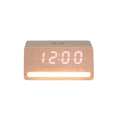 Wekker retro hout beige 17x8 cm met LED-licht