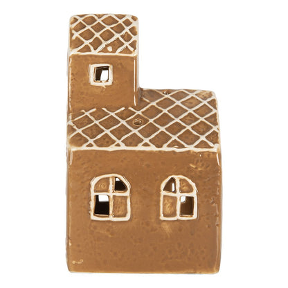 Waxinelichthouder Huis 10x10x16 cm Bruin Keramiek