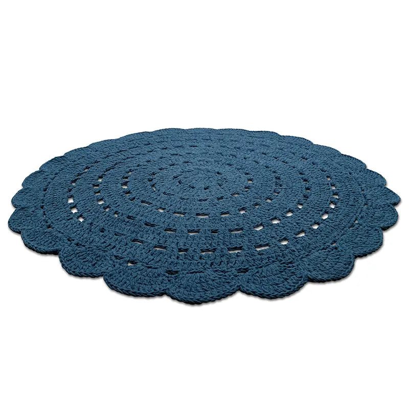 Vloerkleed rond 120 cm katoen blauw gehaakt