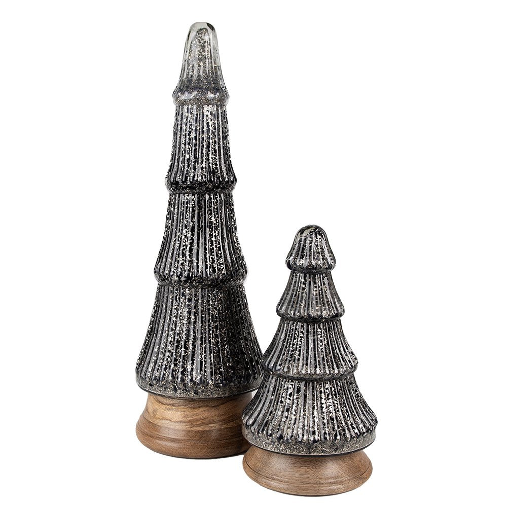 Kerstboom decoratie 15x44 cm glas zilver zwart