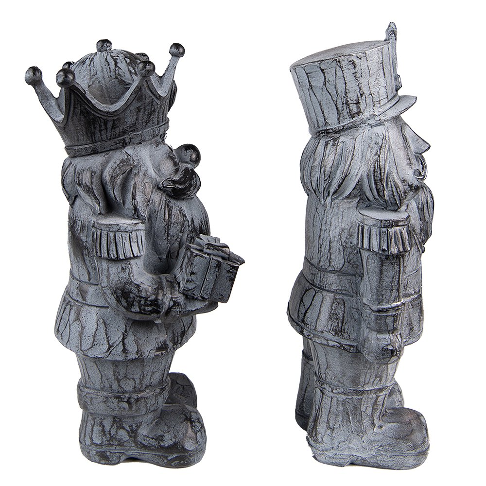 Notenkraker beeldjes 21 cm grijs polyresin set van 2