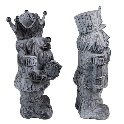 Notenkraker beeldjes 21 cm grijs polyresin set van 2