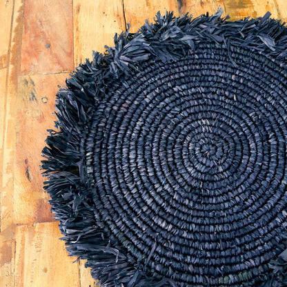 Placemat raffia 45 cm zwart met franjes
