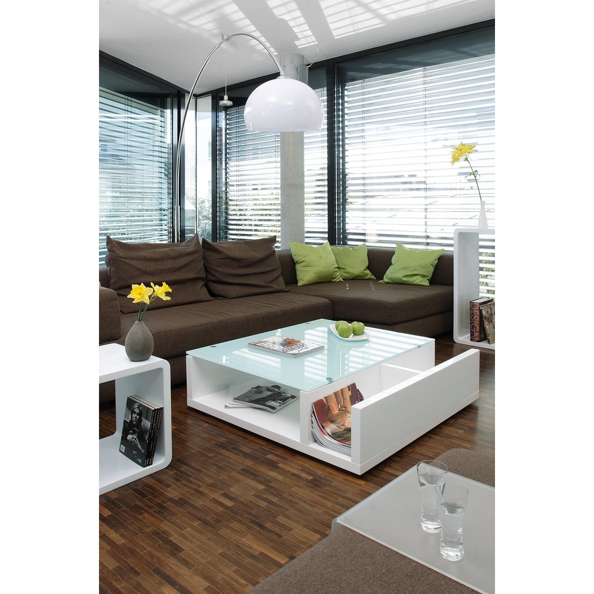 Salontafel 100x100 cm hoogglans wit MDF glas