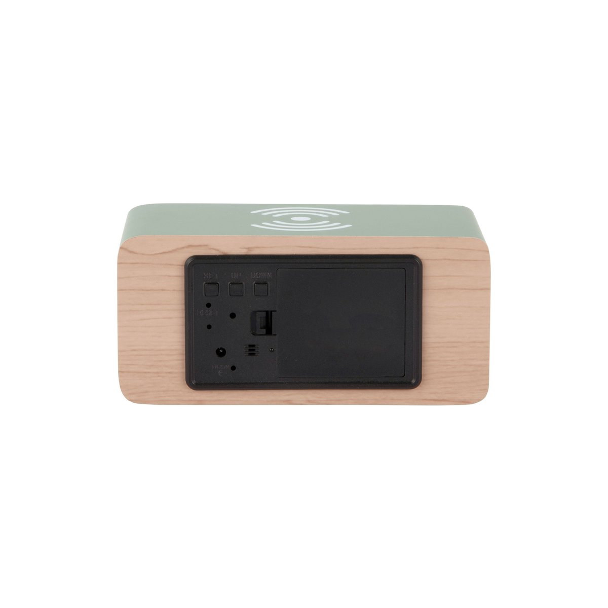 Wekkerblok met telefoonoplader 15x7 cm MDF zwart/wit