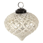Kerstbal 10 cm glas wit zilver