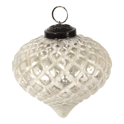 Kerstbal 10 cm glas wit zilver