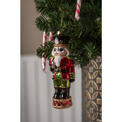Kersthanger notenkraker 17 cm rood groen glas