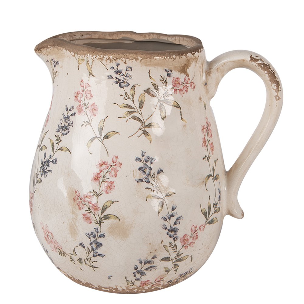 Decoratie Kan 21x16x20 cm Beige Roze Keramiek Bloemen Schenkkan