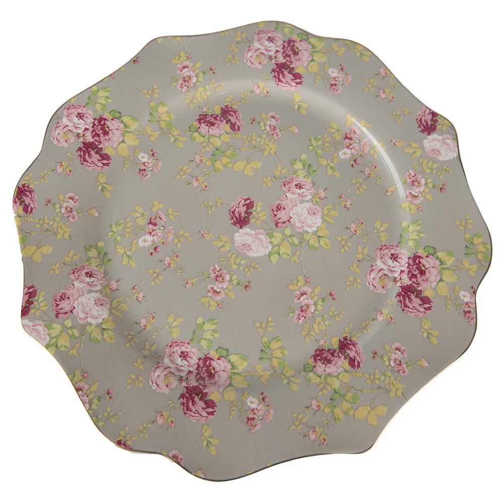 Dinerbord Ø 28 cm groen keramiek bloemen