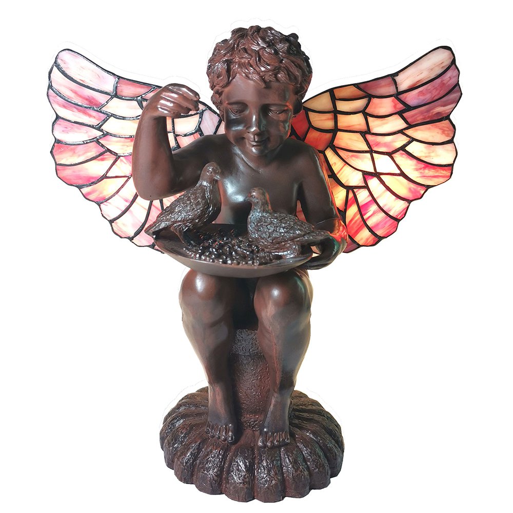 Tiffany Tafellamp Engel 41x26 cm Bruin Roze Glas Tiffany Lampen