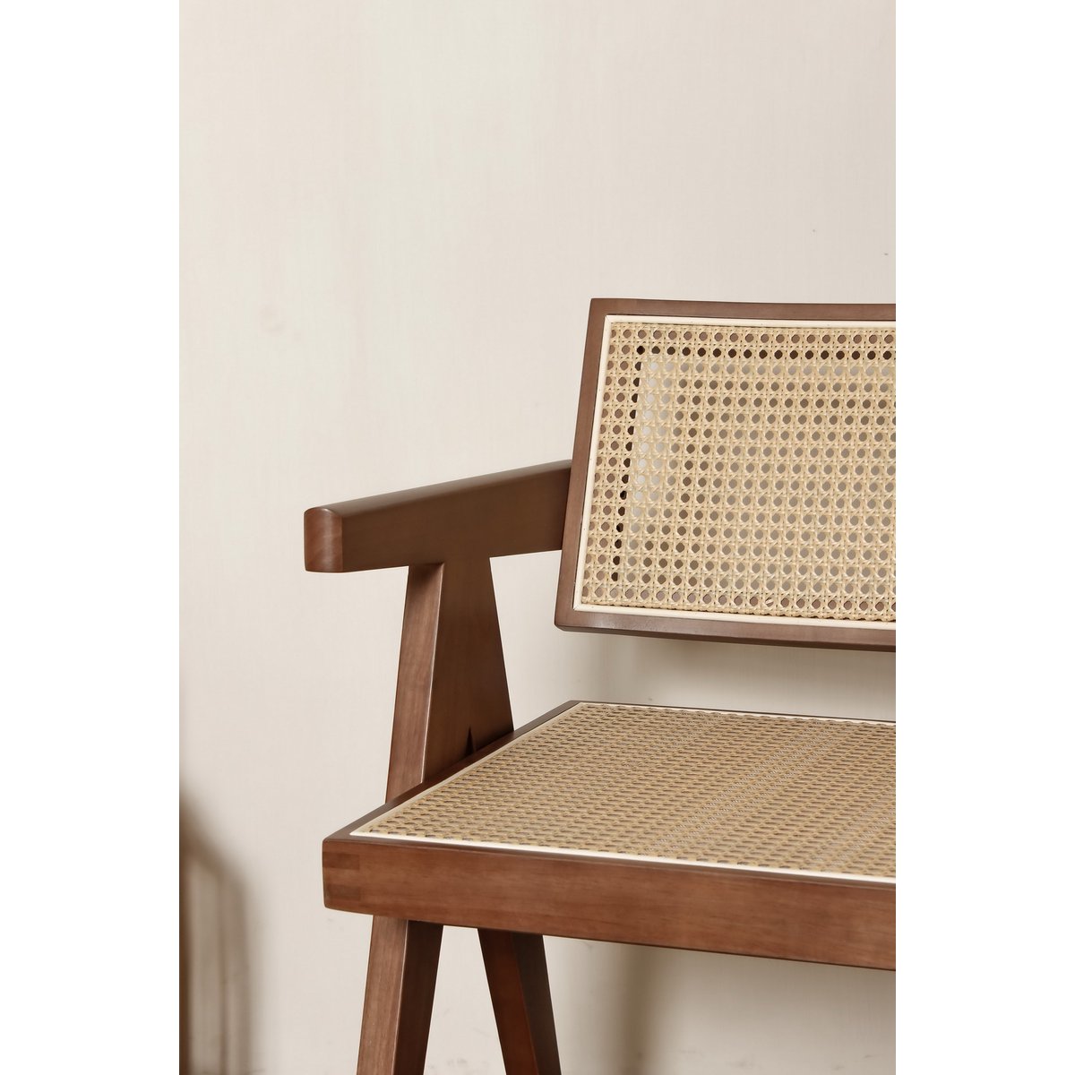 Luxury Design Chair Pierre Jeanneret Walnut Rattan Chandigarh