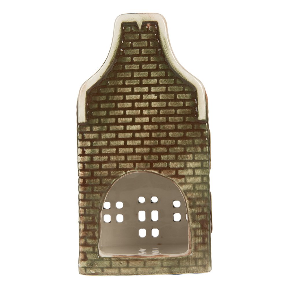 Waxinelichthouder huis groen keramiek 7x7x14 cm