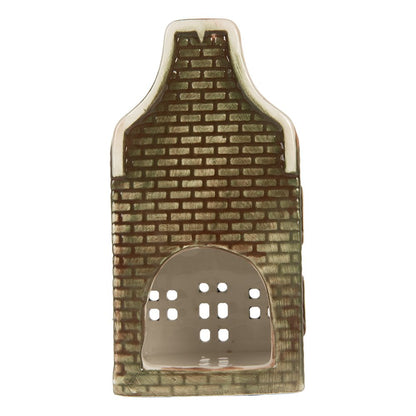 Waxinelichthouder huis groen keramiek 7x7x14 cm