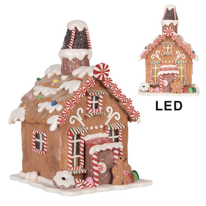 Gingerbread house met LED 13x13x19 cm Bruin Kunststof