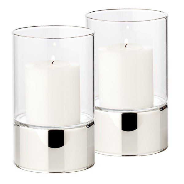 Windlicht 2 stuks H 15 cm zilver glas massief zilver hout
