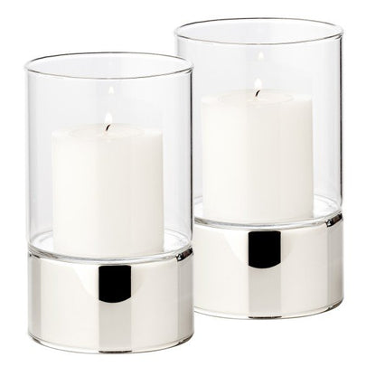 Windlicht 2 stuks H 15 cm zilver glas massief zilver hout