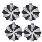 Kerstbal 10 cm glas zwart zilver set van 4