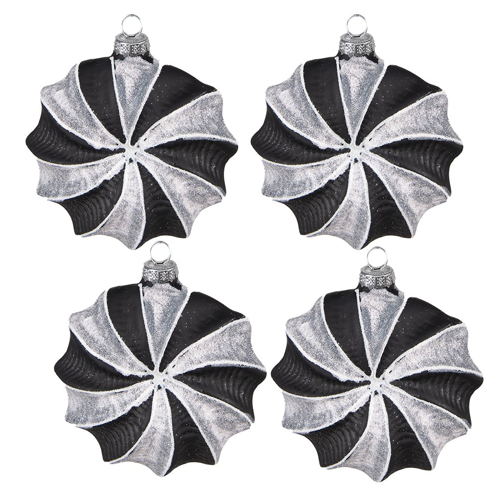 Kerstbal 10 cm glas zwart zilver set van 4