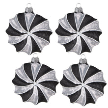 Kerstbal 10 cm glas zwart zilver set van 4