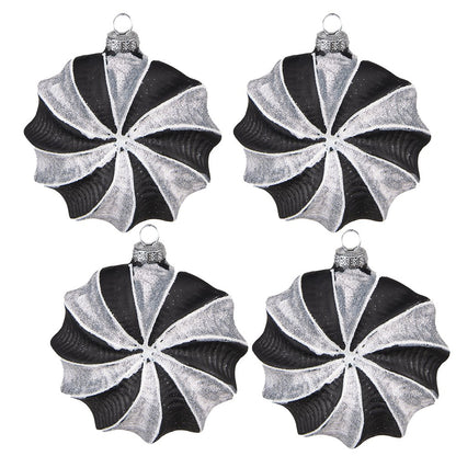Kerstbal 10 cm glas zwart zilver set van 4