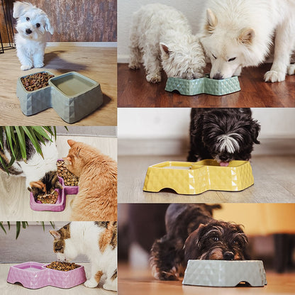 NE & NO® Bamboo Double Bowl for Cats and Dogs