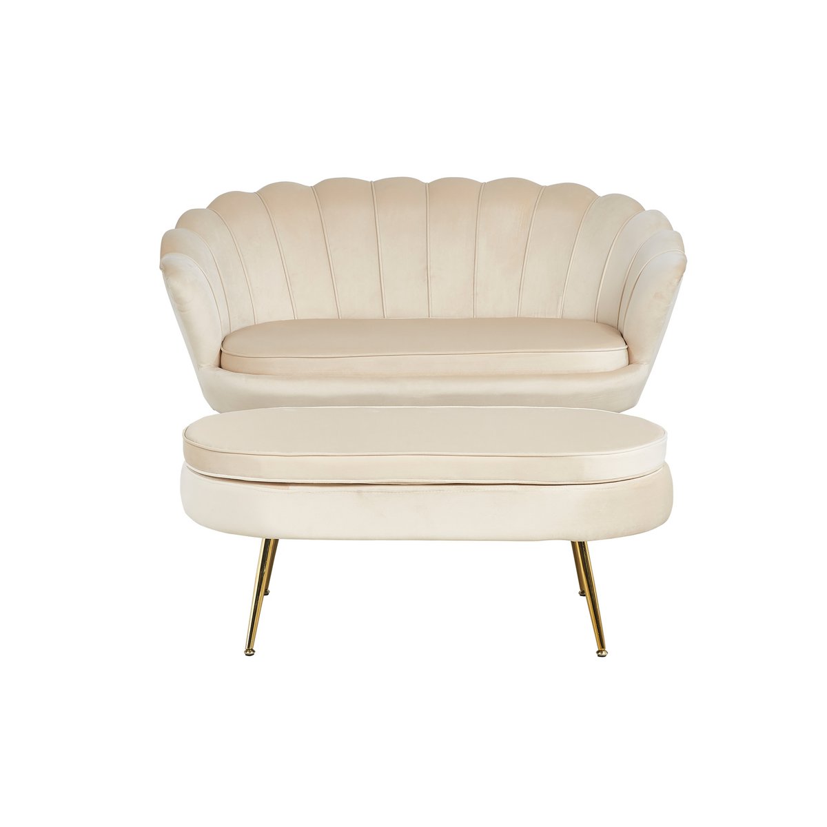 Zitbank beige fluweel 136x77x78 cm