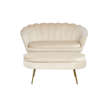 Zitbank beige fluweel 136x77x78 cm