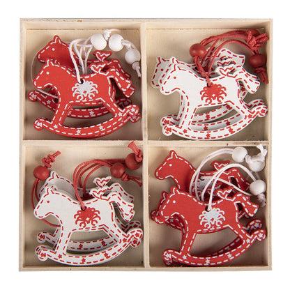 Kersthanger Set van 12 Hobbelpaard 13x13 cm Rood Hout